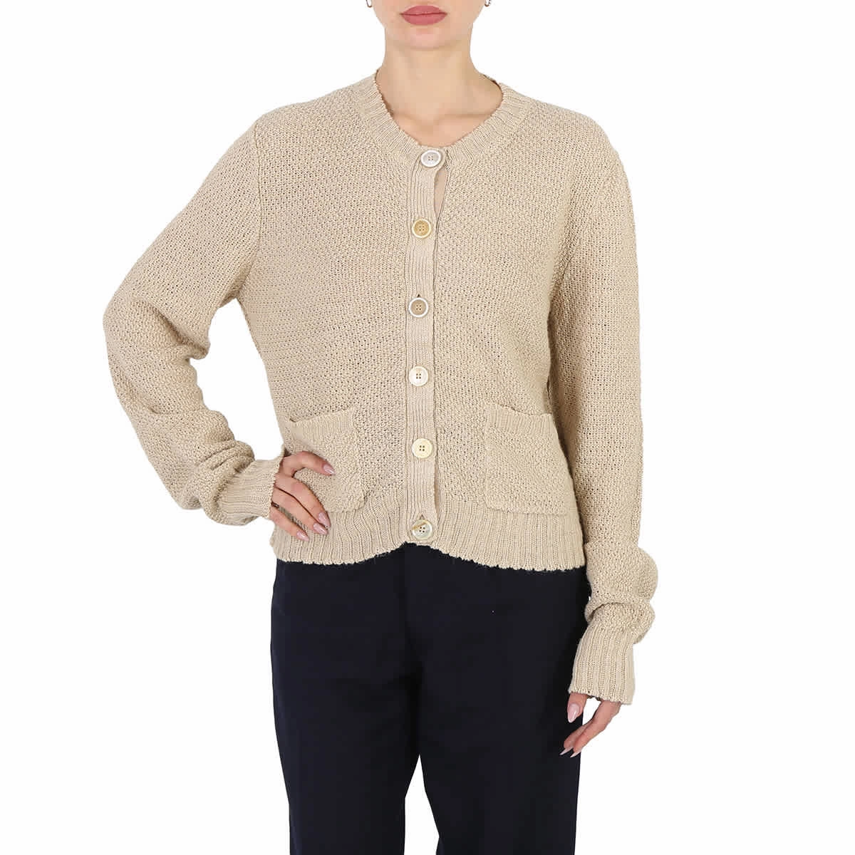 Maison Margiela Ladies Banana Knitted Long-Sleeve Cardigan Comfort First Cold Day Fashion