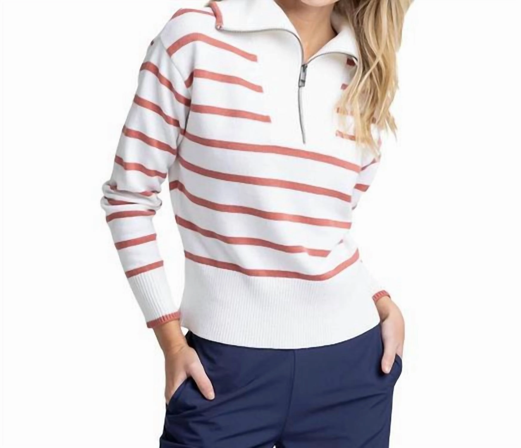 Maizy Quarter Zip Sweater In Dusty Coral Luxury Knit