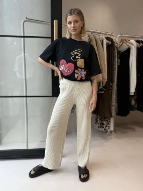 Non-Binding Fit MARBLE KNIT PANTS- CREAM