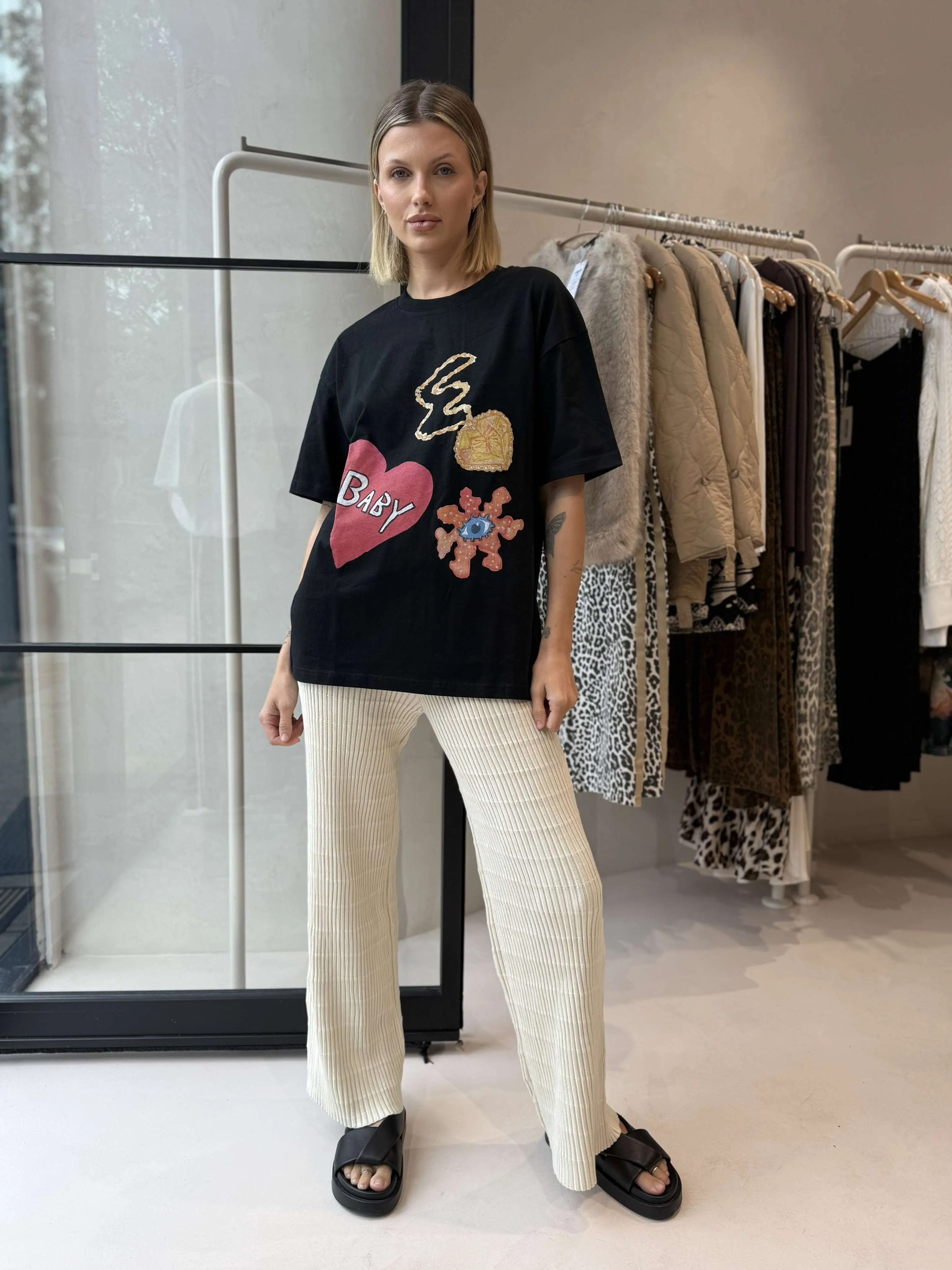 Convertible legs MARBLE KNIT PANTS- CREAM