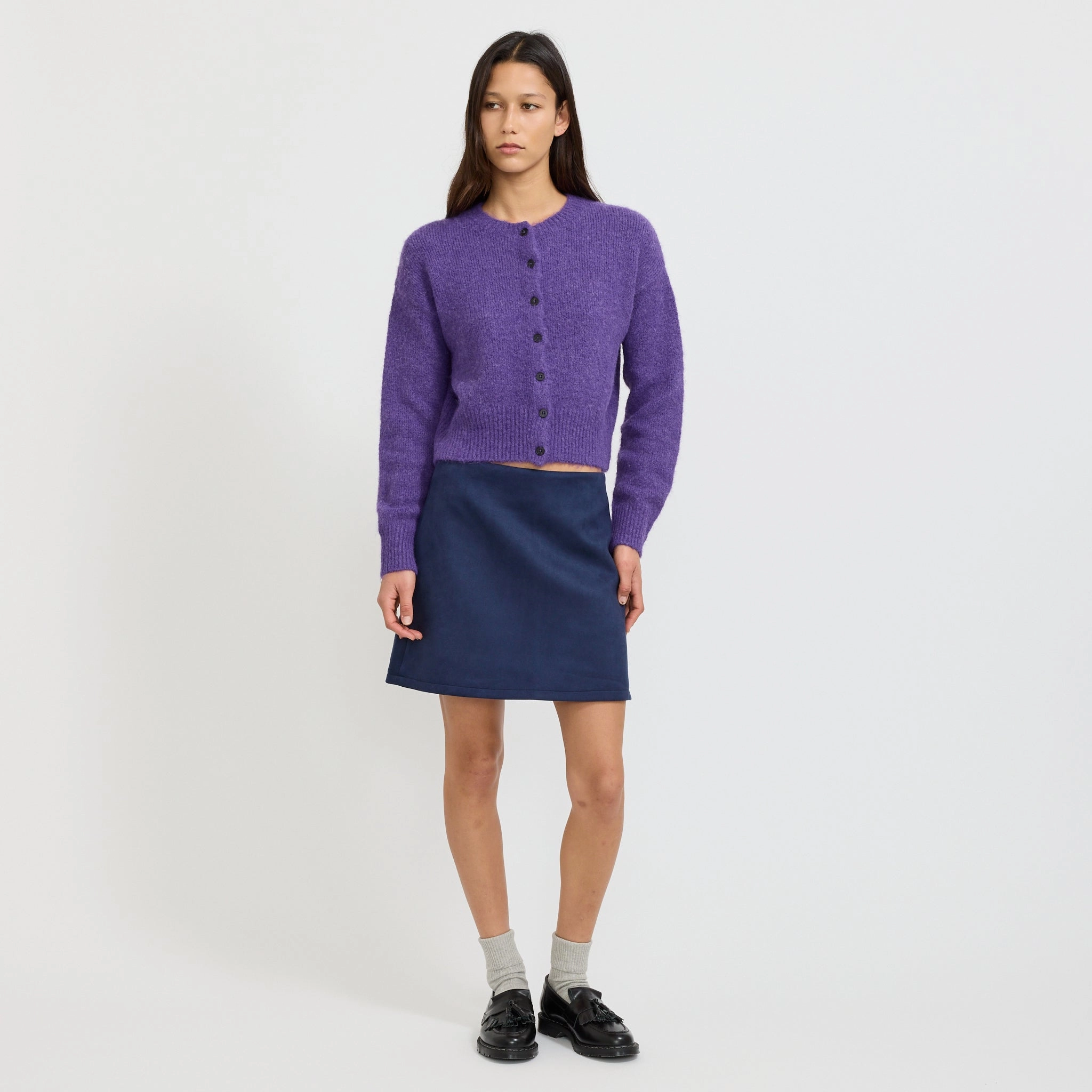 Ergonomic Sleeve Shape Marlo Cardigan Purple
