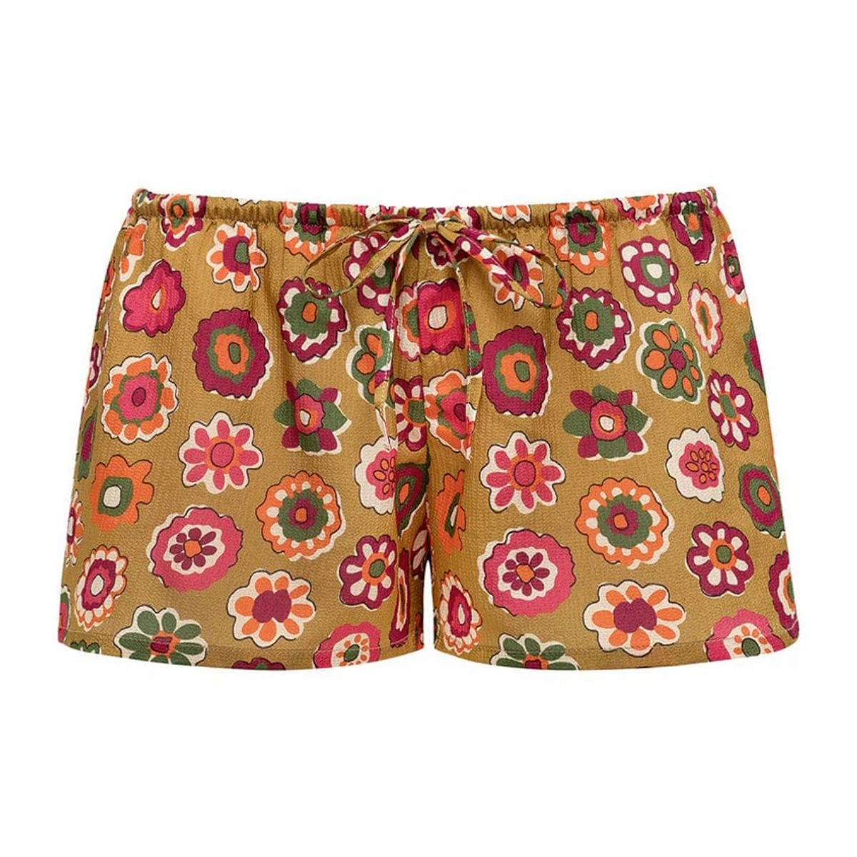 Multi Pocket Functionality Casual Comfort Mazzy Floral Silk Low-Rise Drawstring Short