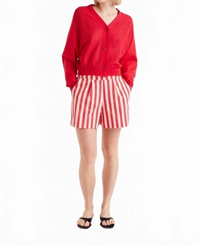 Cherry Stripe Shorts In White/red Flexible Cut Fit Design