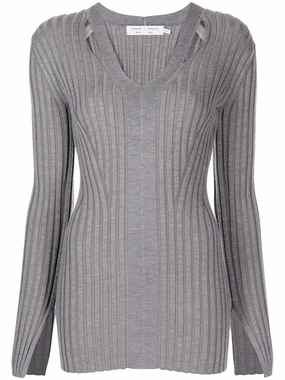 Merino Rib Knit V-neck Sweater Cozy Warm Layer Cold-Weather Ready