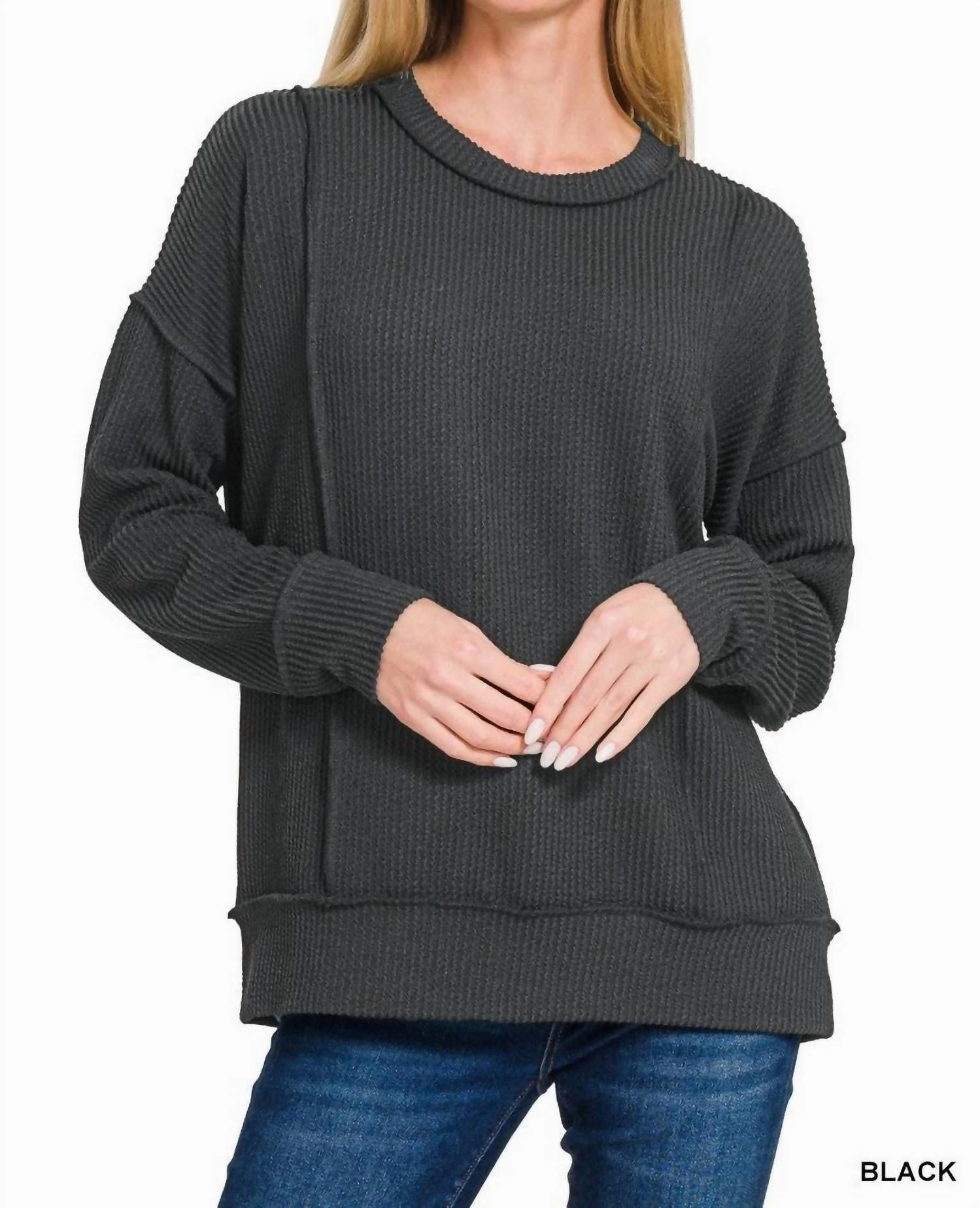 Stylish Knitwear Warm Essentials Mia Corded Pullover In Black