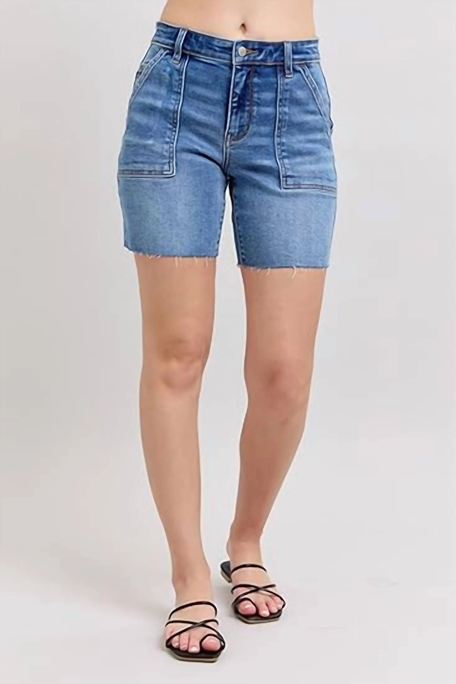 Mid Rise Bermudas In Blue Midweight Texture