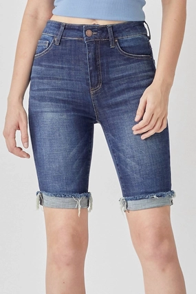 Mid Rise Clean Cuffed Shorts In Blue AntiStaticCoating Foldable style