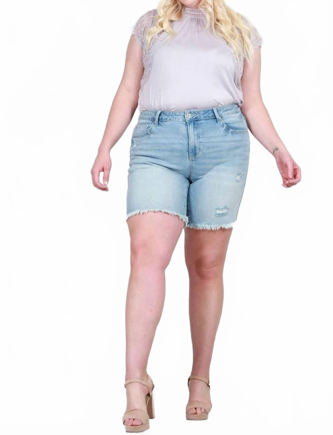 Mid-Rise Distressed Bermuda Shorts - Plus Size In Denim laid-back style