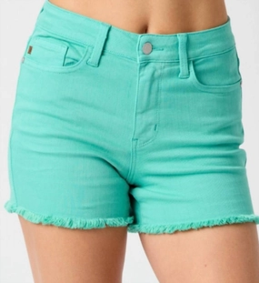 Mid Rise Garment Dyed Shorts In Aquamarine Mid Rise
