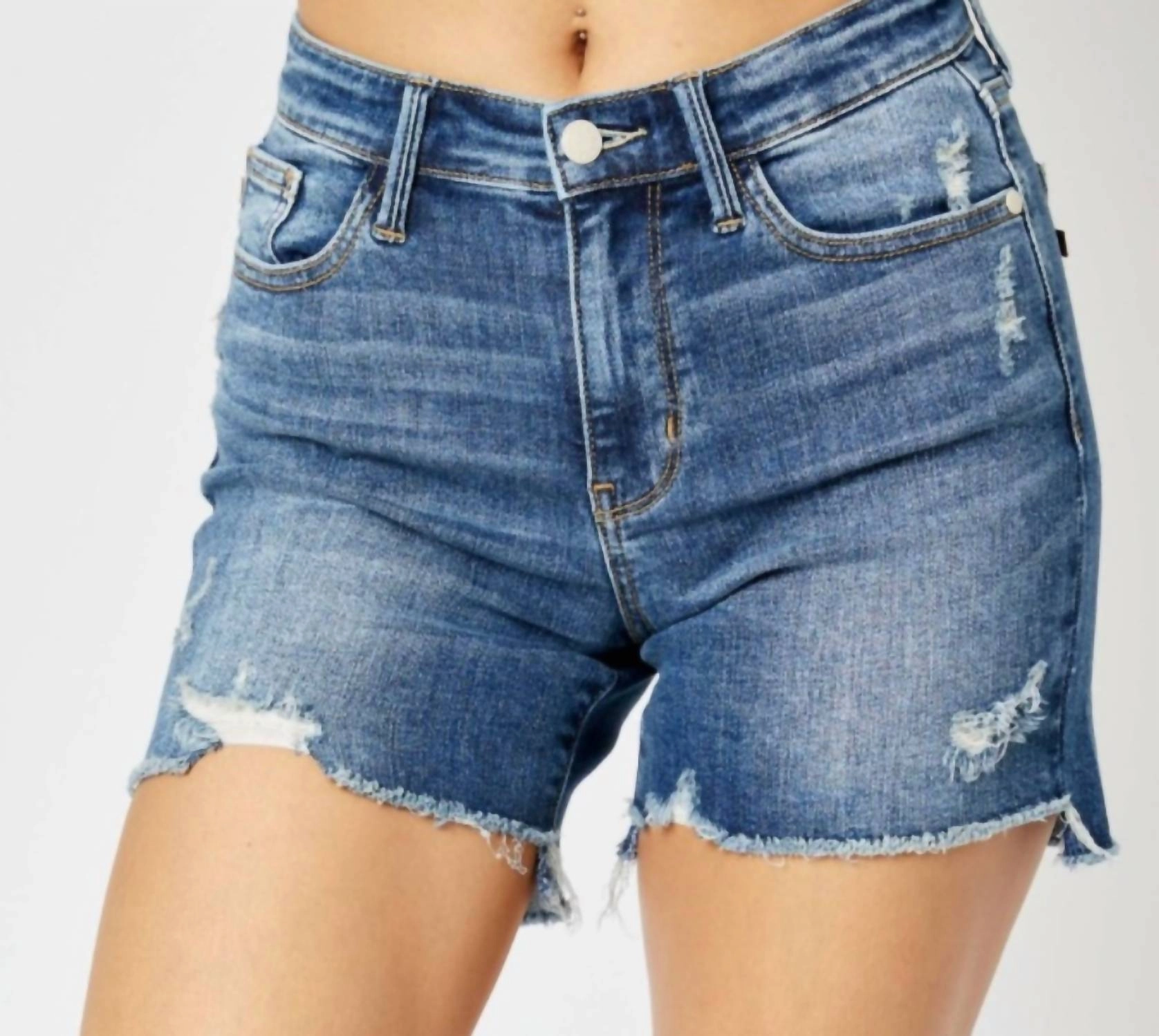winter shorts Work Ready Mid Rise Hi-Lo Shorts In Medium Blue
