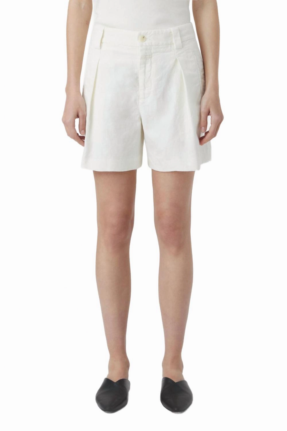 Mid Waist Linen Cotton Blend Shorts In Ivory Abrasion Defying Knee Patches Warm Season