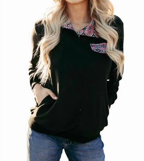 Seasonal Layering Midnight Orchid Pullover Top In Black
