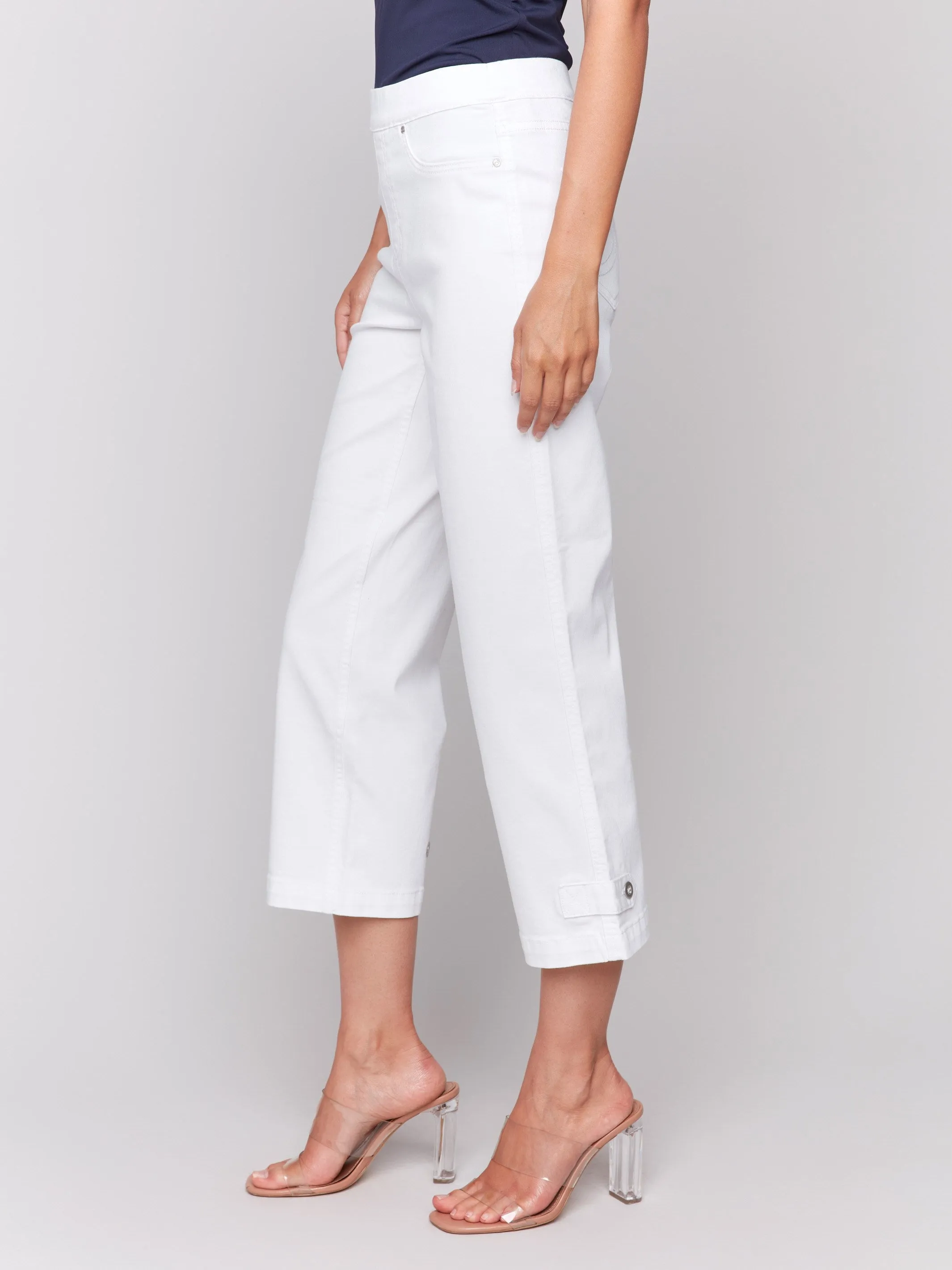 Urban appeal Cropped Pull-On Twill Pants with Hem Tab - White