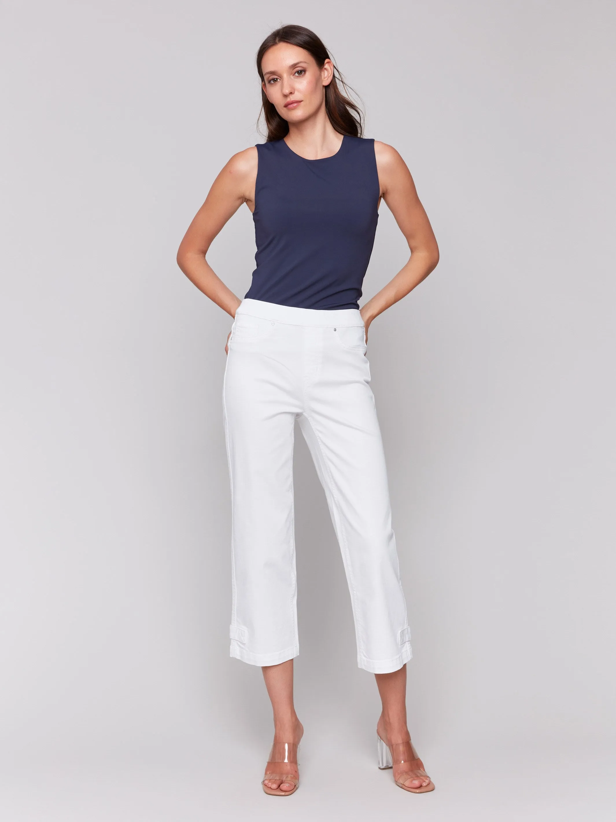 Active Appeal Cropped Pull-On Twill Pants with Hem Tab - White
