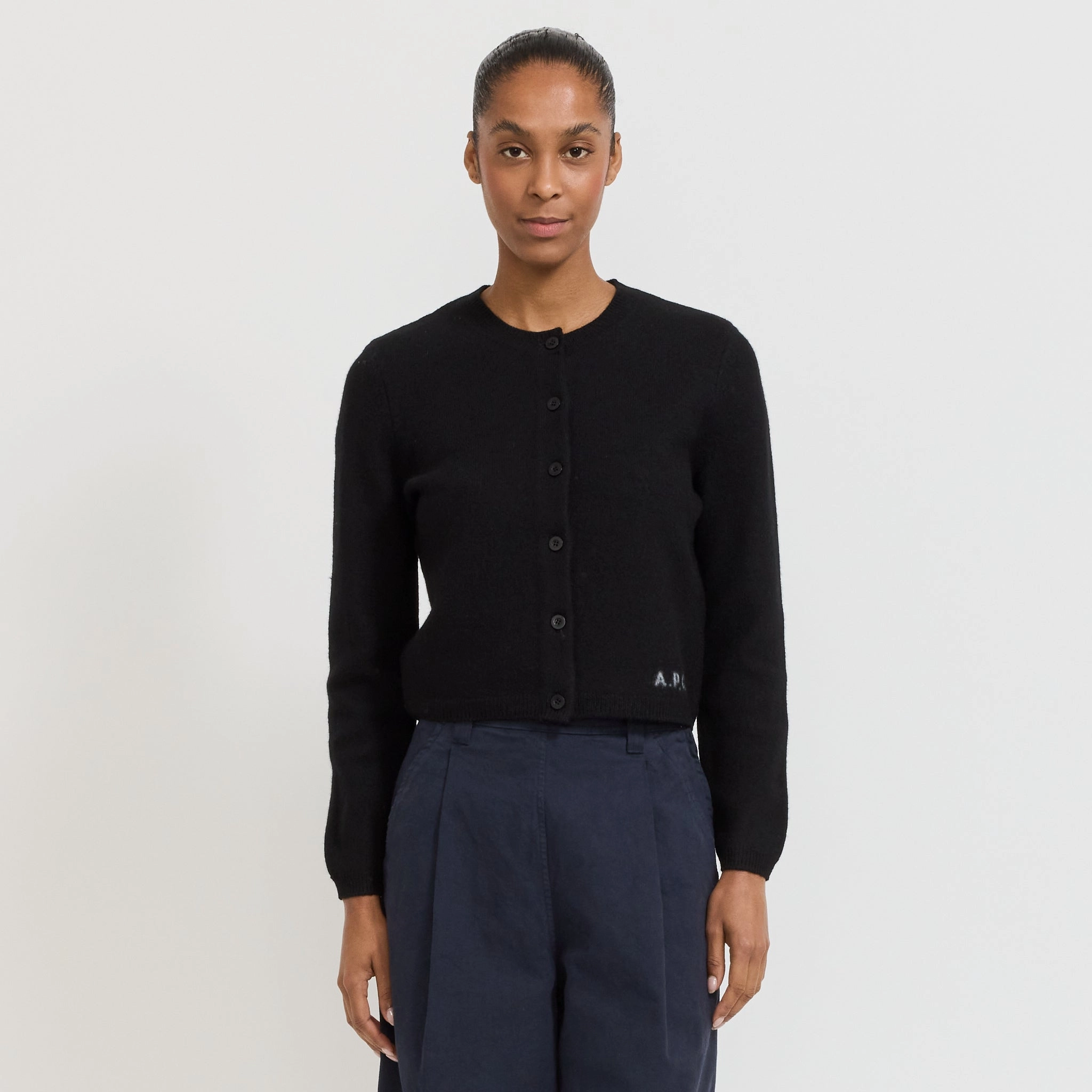 Mila Cardigan Black Layered Neckline