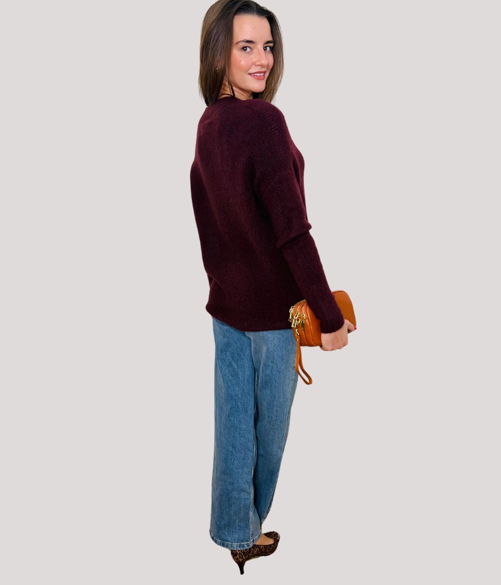 Chilly Day Outfit Burgundy Warm Wool Blend Womens Jumper