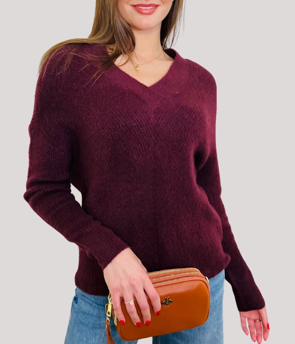 Burgundy Warm Wool Blend Womens Jumper Timeless Knitwear Chilly Day Essentials