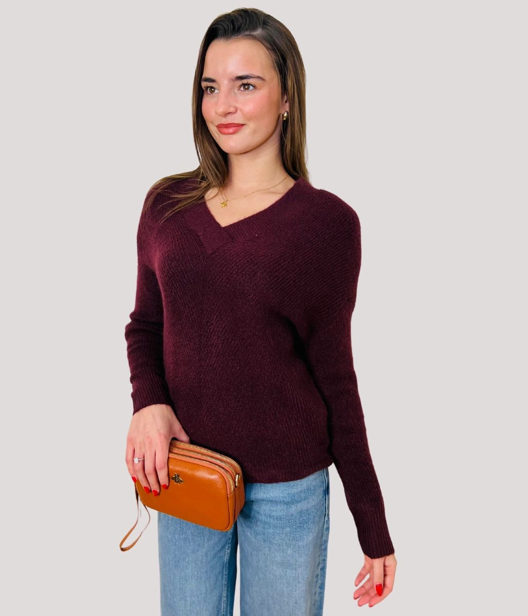 Burgundy Warm Wool Blend Womens Jumper Knitwear Choice Essential Knit Style