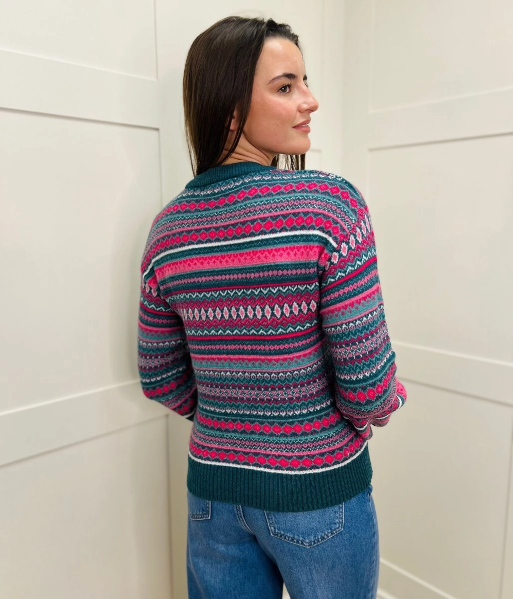 Winter-Ready Knit Non Restrictive Armhole Pink Fairisle Pattern Jumper