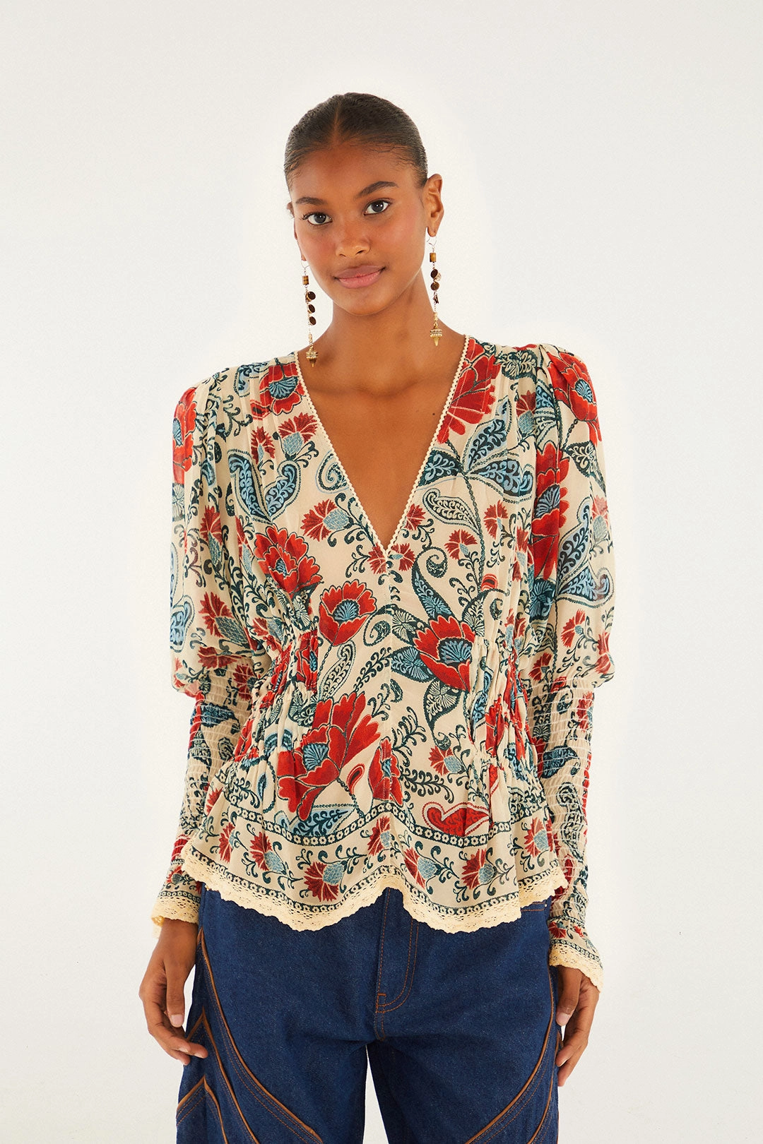 Francesca Long Sleeve Blouse - Sand Durable Double Stitching