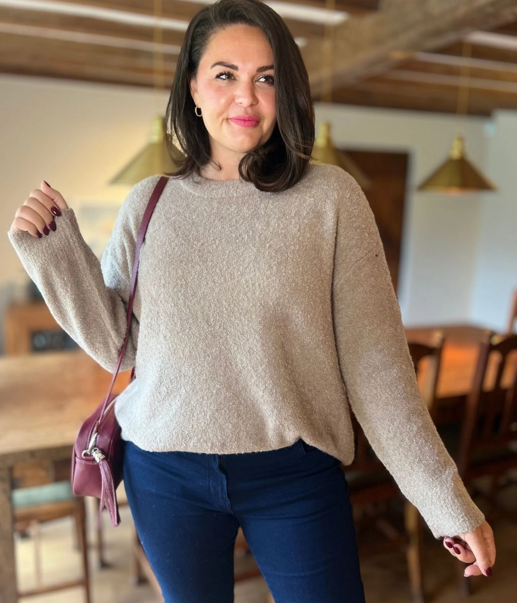 Mink Boucle Knit Jumper Simple Look