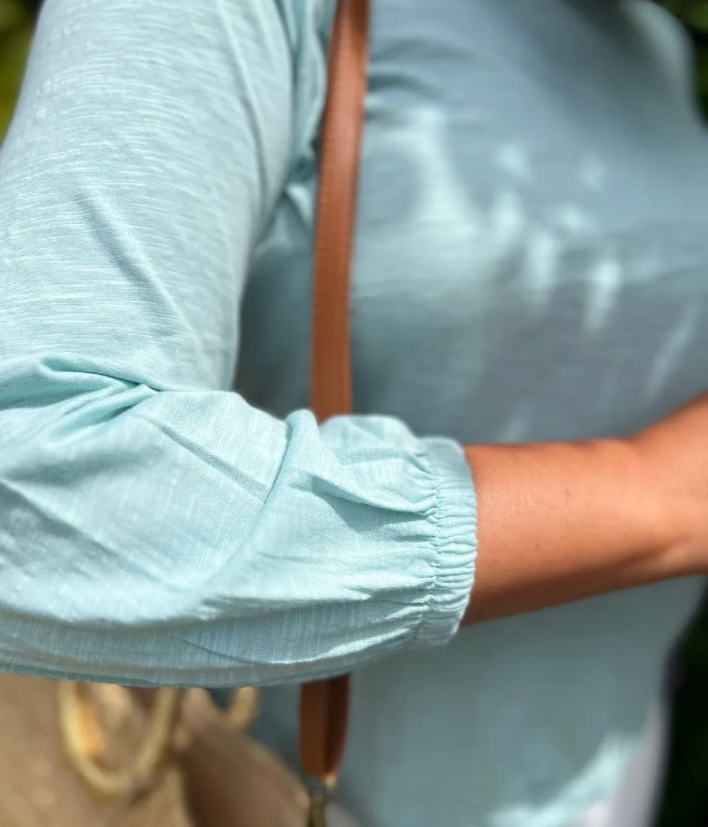 ReinforcedStitching AdjustableClosure Mint Green Cotton Crew Neck Top
