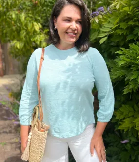 Mint Green Cotton Crew Neck Top SeamlessKnitConstruction Ventilated Side Panels