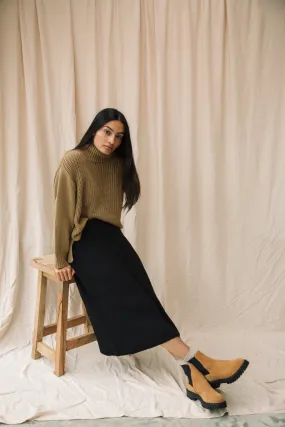 Double Layered Hem Mio Organic Cotton Knitted Skirt in Black