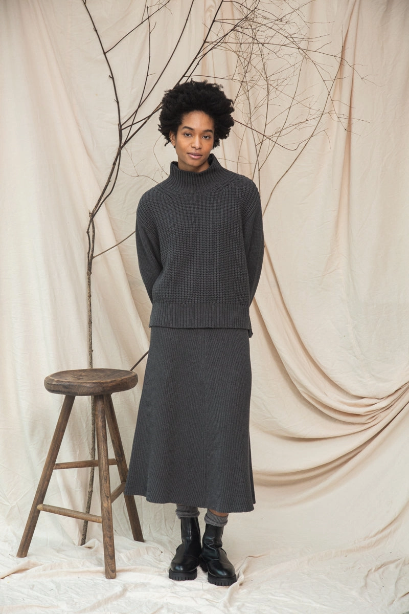 Slim Look Fit Mio Organic Cotton Knitted Skirt in Grey Marl