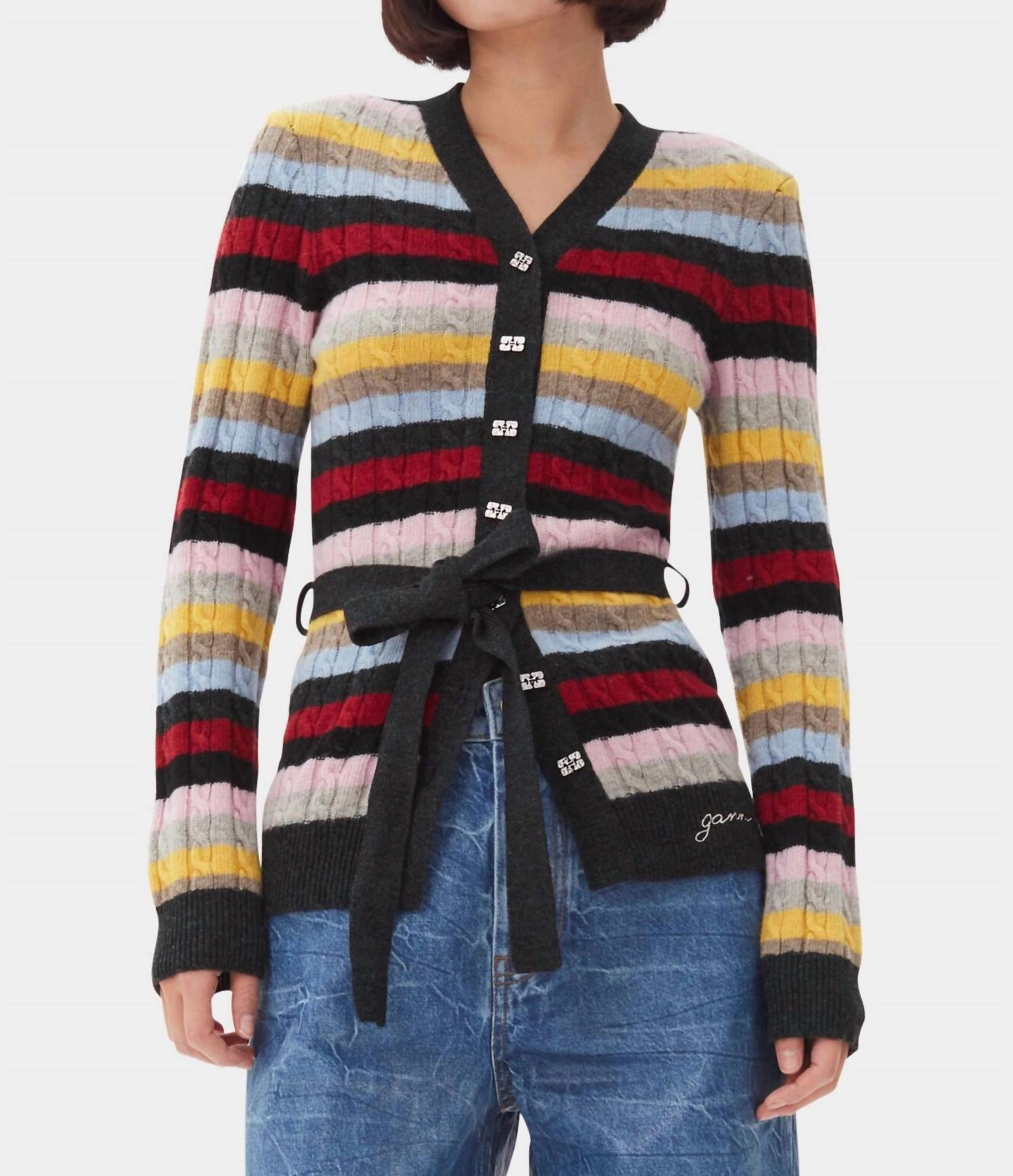 Odor Resistant Finish Layered Thermal Core Mix Belt Cardigan In Multicolor