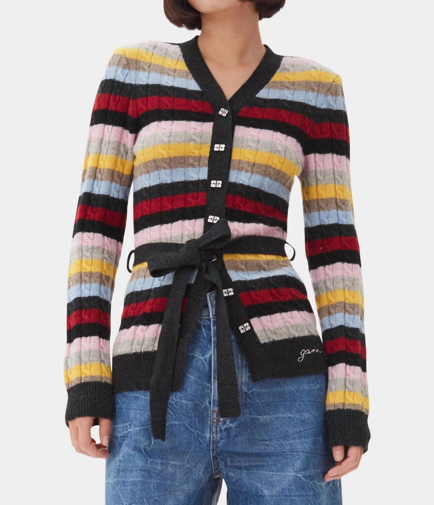 Light Reflective Yarn Mix Belt Cardigan In Multicolor