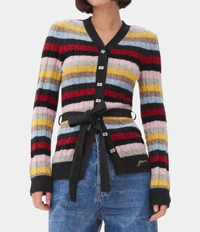 Cozy Layering Everyday Cozy Mix Belt Cardigan In Multicolor