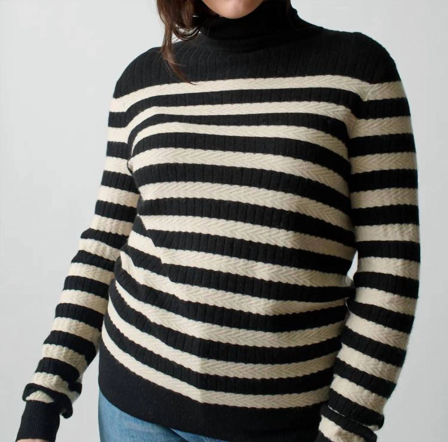 Morrissey Stripe Turtleneck In Jet fuzzy texture