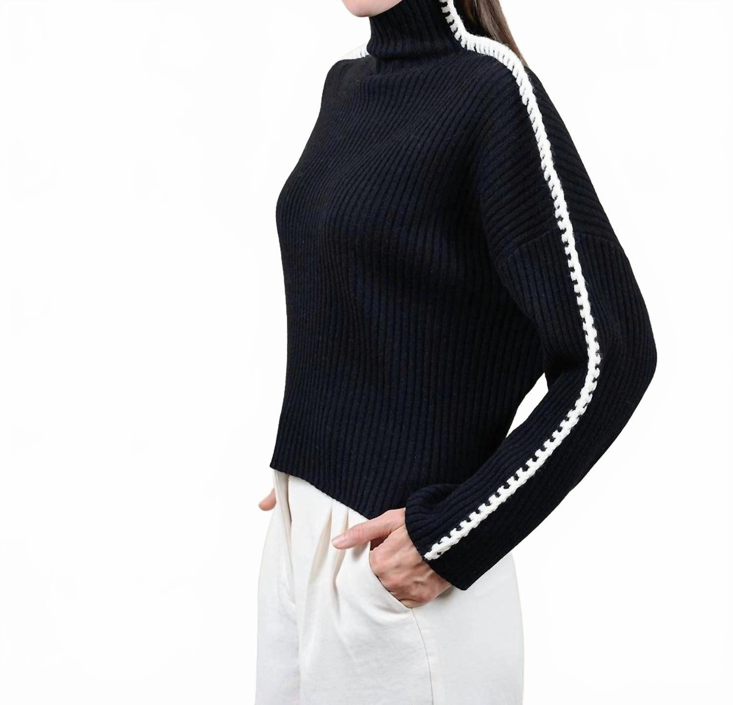 Timeless Design Snuggle Ready Marullo Stitch Cashmere Mock Neck Sweater In Black