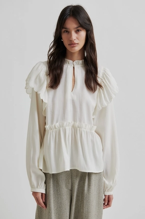 WrinkleFree Structure Terra Frill Blouse - Tofu