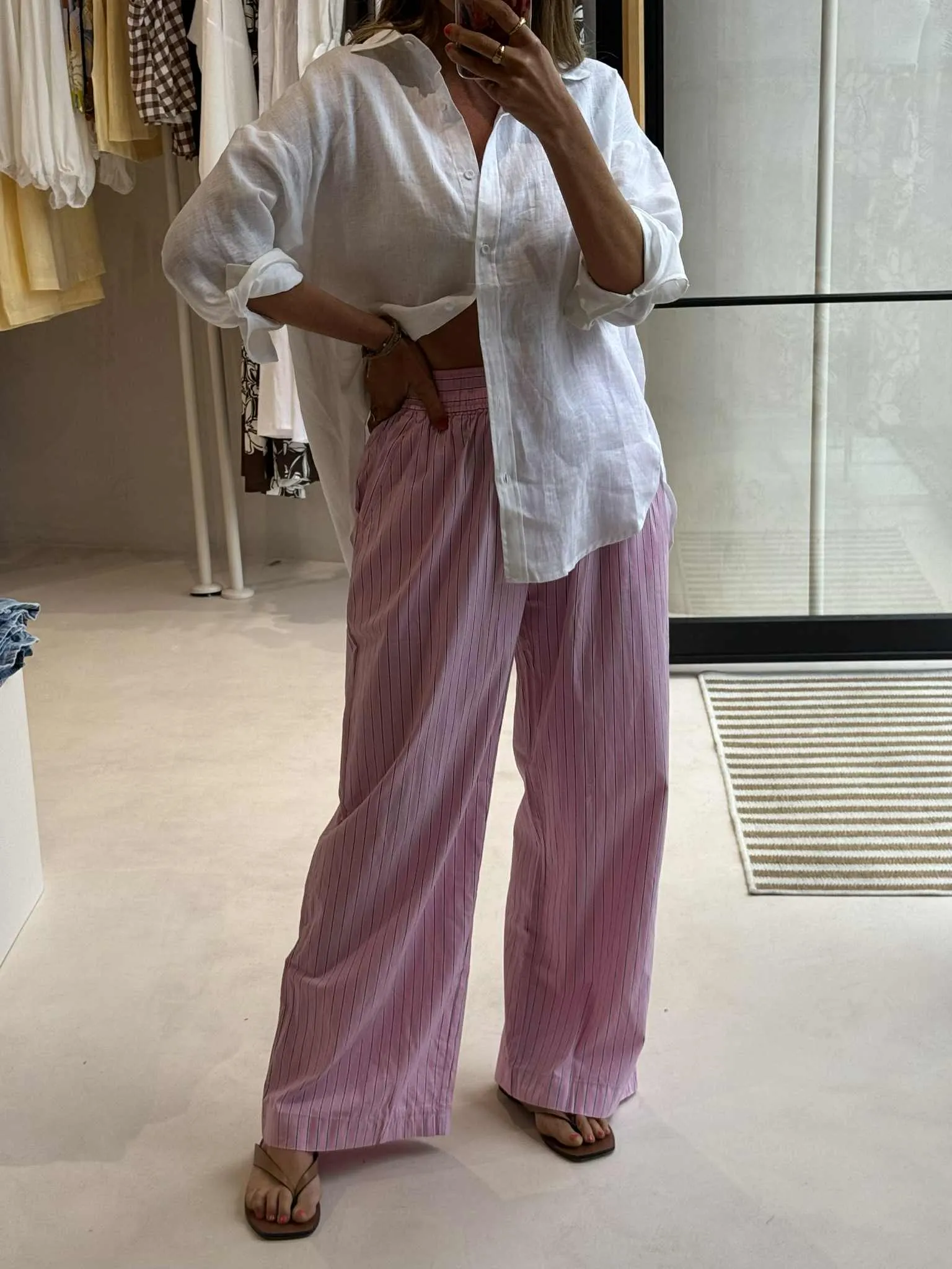 THE LOUNGE PANT - HIBISCUS PINK STRIPE Windproof coating Form Fit Comfort