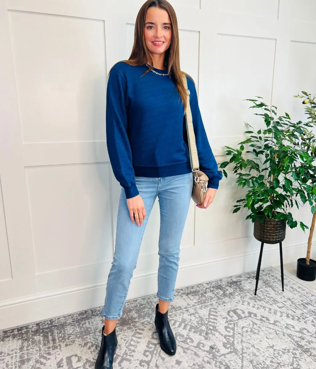 Blue Round Neck Sweatshirt MinimalistCut