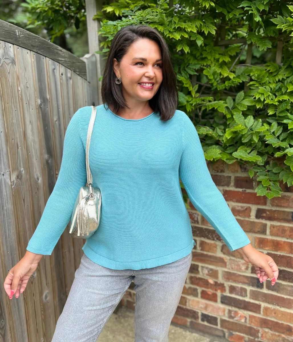 Knit Wearable Vintage Wash Finish Turquoise Ex Seasalt Cotton Makers Ribbed Jumper