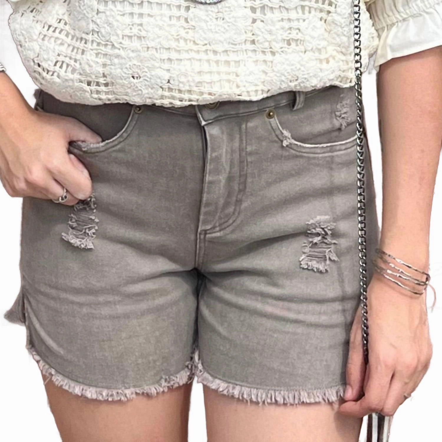 Soft Waist Sweat Wicking Technology High Rise Mineral Washed Shorts In Faded Olive