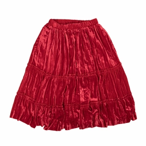 Comme Des Garcons Crush Velvet Tier Frill Trim Skirt - Red Bold Print Casual Outfit