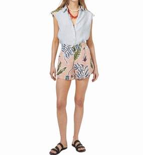 handmade touch Moon Linen Shorts In Marrakech Gardens