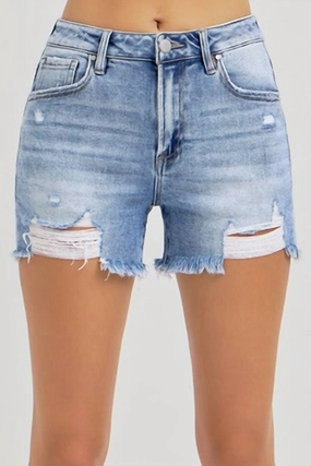 Reflective details Ergonomic Curved Seams Women's Sofie Light Wash Denim Shorts In Blue