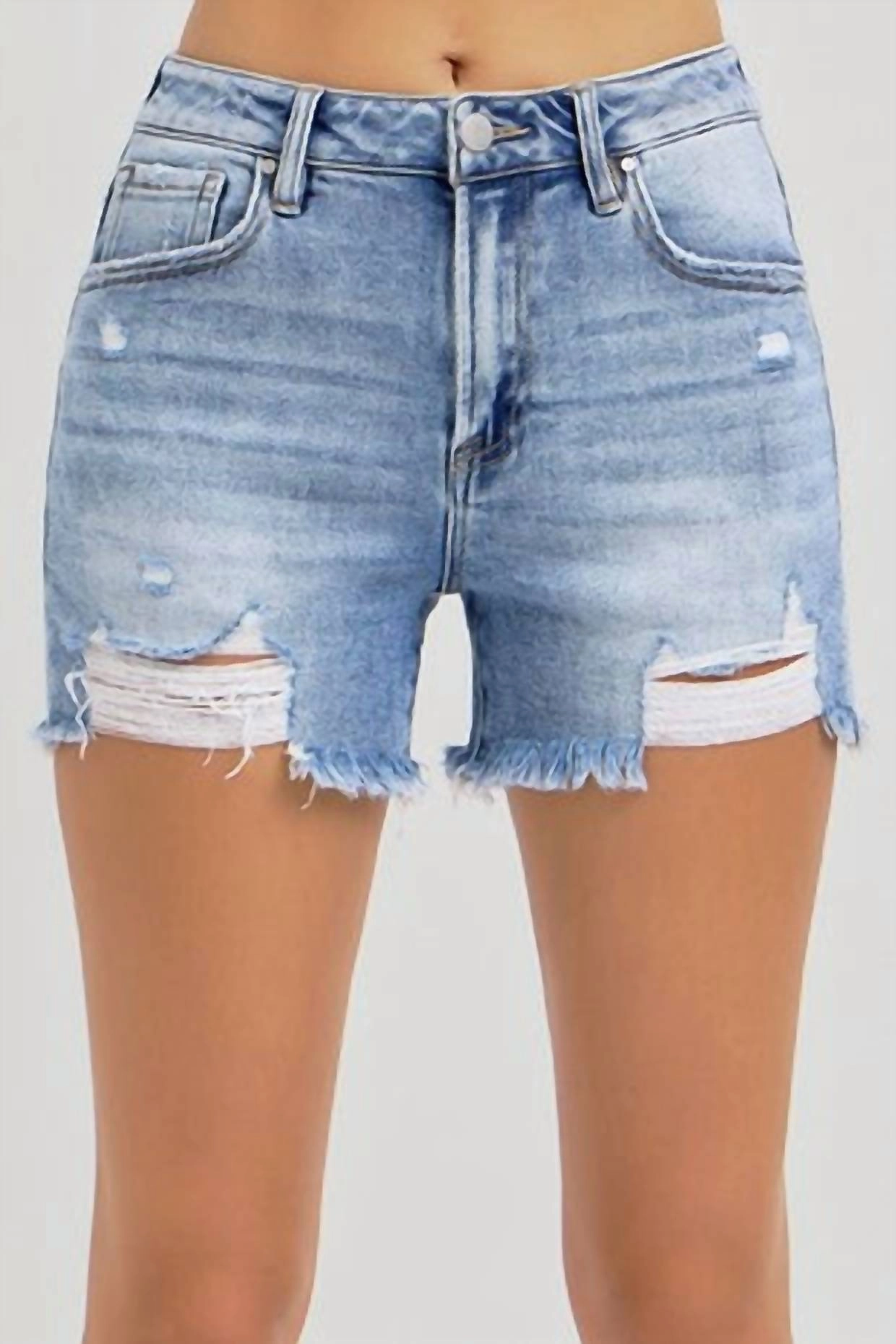 Reflective details Ergonomic Curved Seams Women's Sofie Light Wash Denim Shorts In Blue