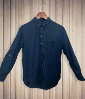 Elasticized Waistband FlexibleSole Navy Denim Lyocell Shirt