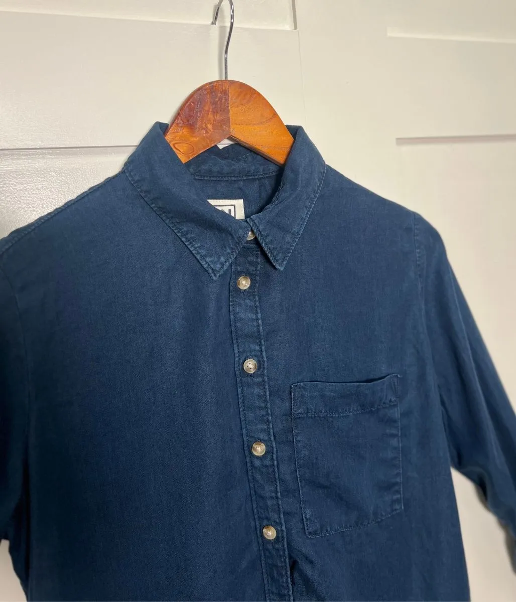 Double Stitched Seams Navy Denim Lyocell Shirt