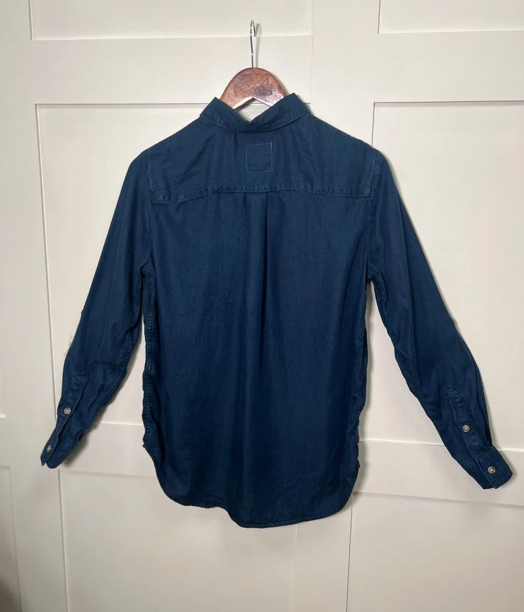 Tuckable Hem Reinforced Hems Navy Denim Lyocell Shirt