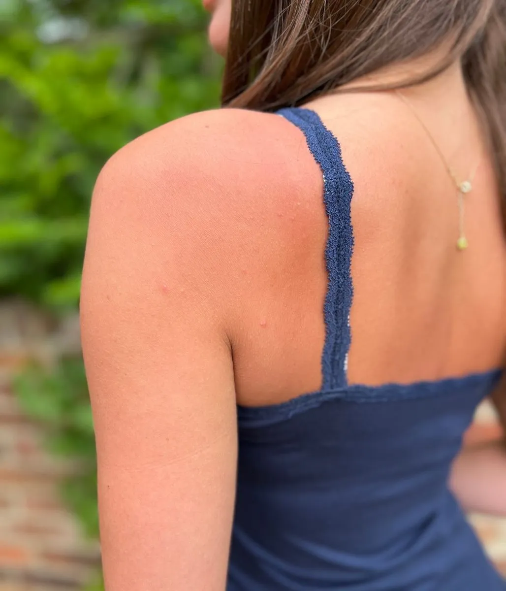 Navy Lace Trim Cami Top EcoCertified AntiPill Finish