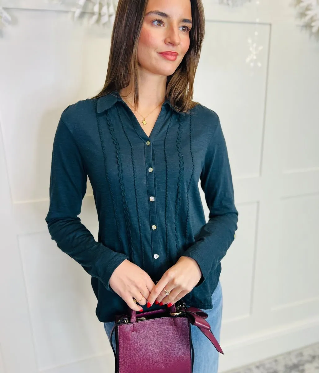 Wrinkle resistant fabric Navy Rick Rack Jersey Shirt