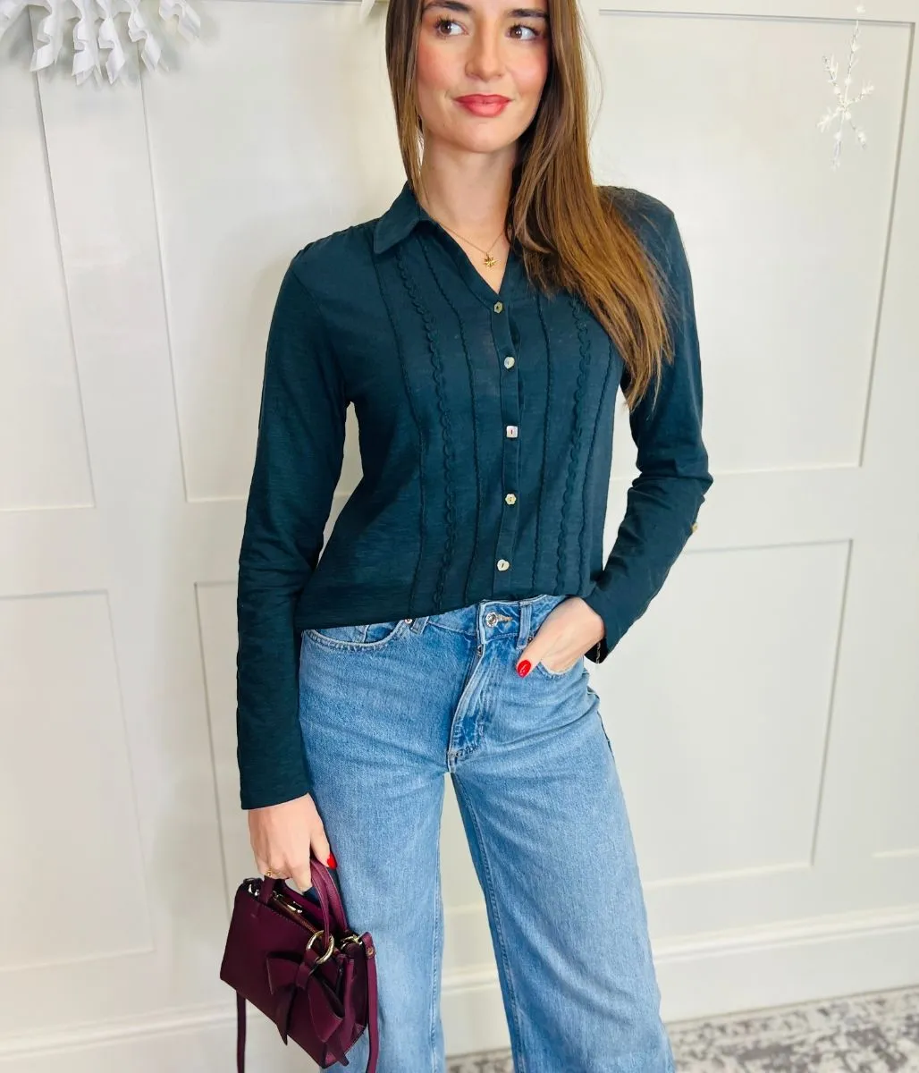 Navy Rick Rack Jersey Shirt Soft Brushed Finish GarmentWashedFinish