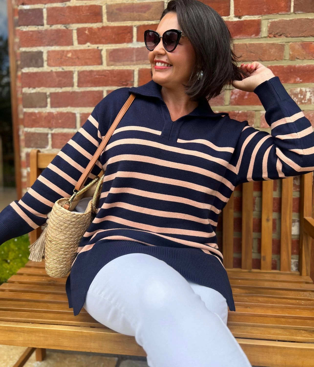 Navy & Pink Striped Rayon Blend Jumper Comfy Knit Outfit
